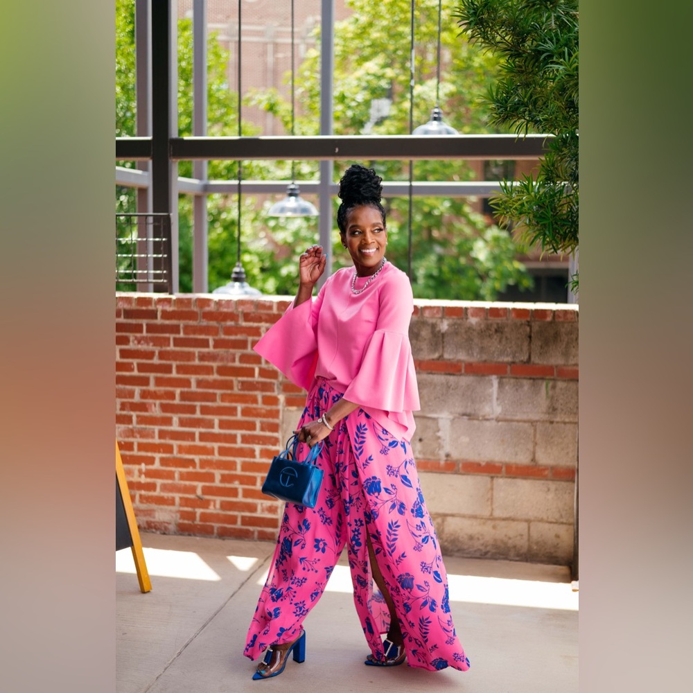 Floral Pink and Blue Wide-Leg Pants- Worn Once. Size Large